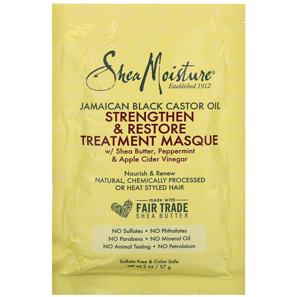SheaMoisture, Jamaican Black Castor Oil, Strengthen & Restore Treatment Masque, 2 oz (57 ml) - Dolly Beauty 